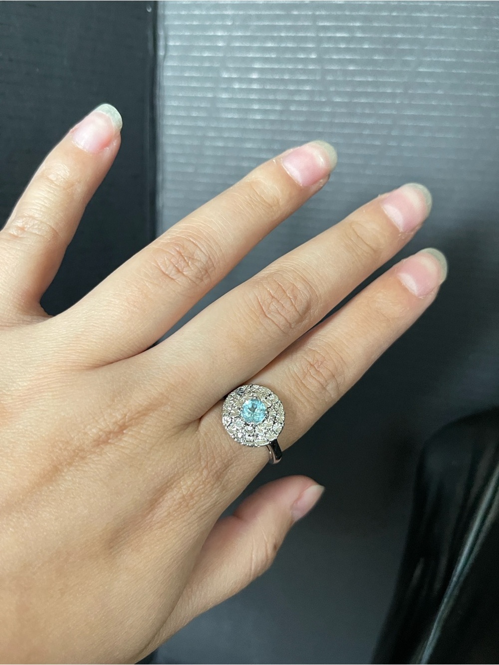 Blue topaz sterling silver hammered statement cocktail ring size 7
